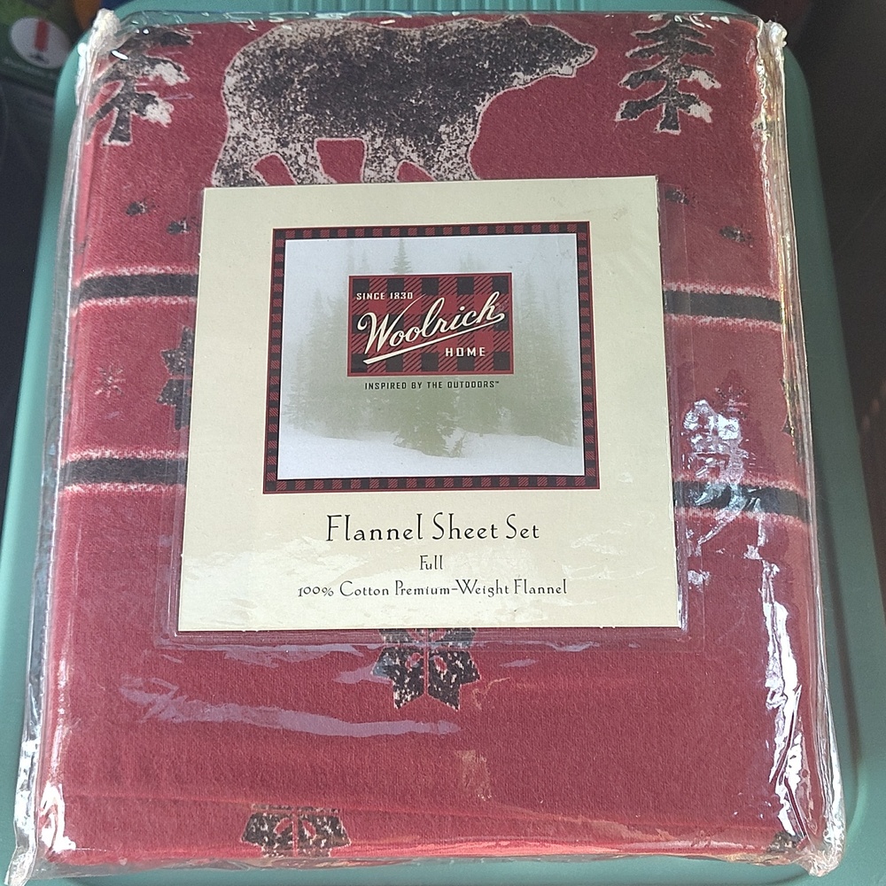 New Woolrich Flannel Lodge Bears Outdoors Red Full Sheet Set 2003